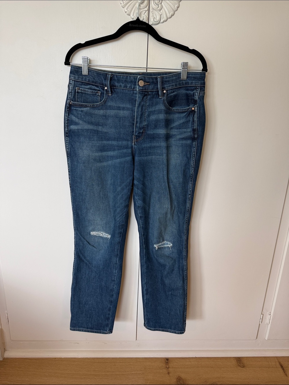 White House Black Market Straight Leg Jeans in Medium Blue